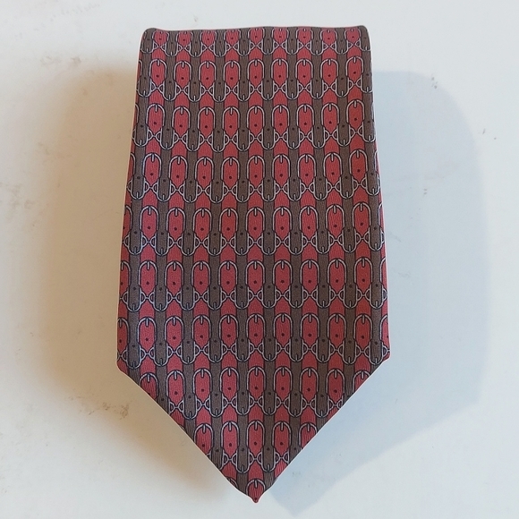 Hermes Paris Mens Gorgeous Red With Silver Buckle Pattern 100% Silk
